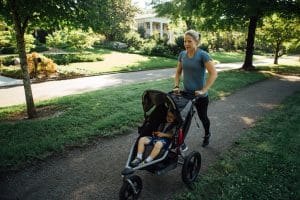 Watch your form when running with a jogging stroller.