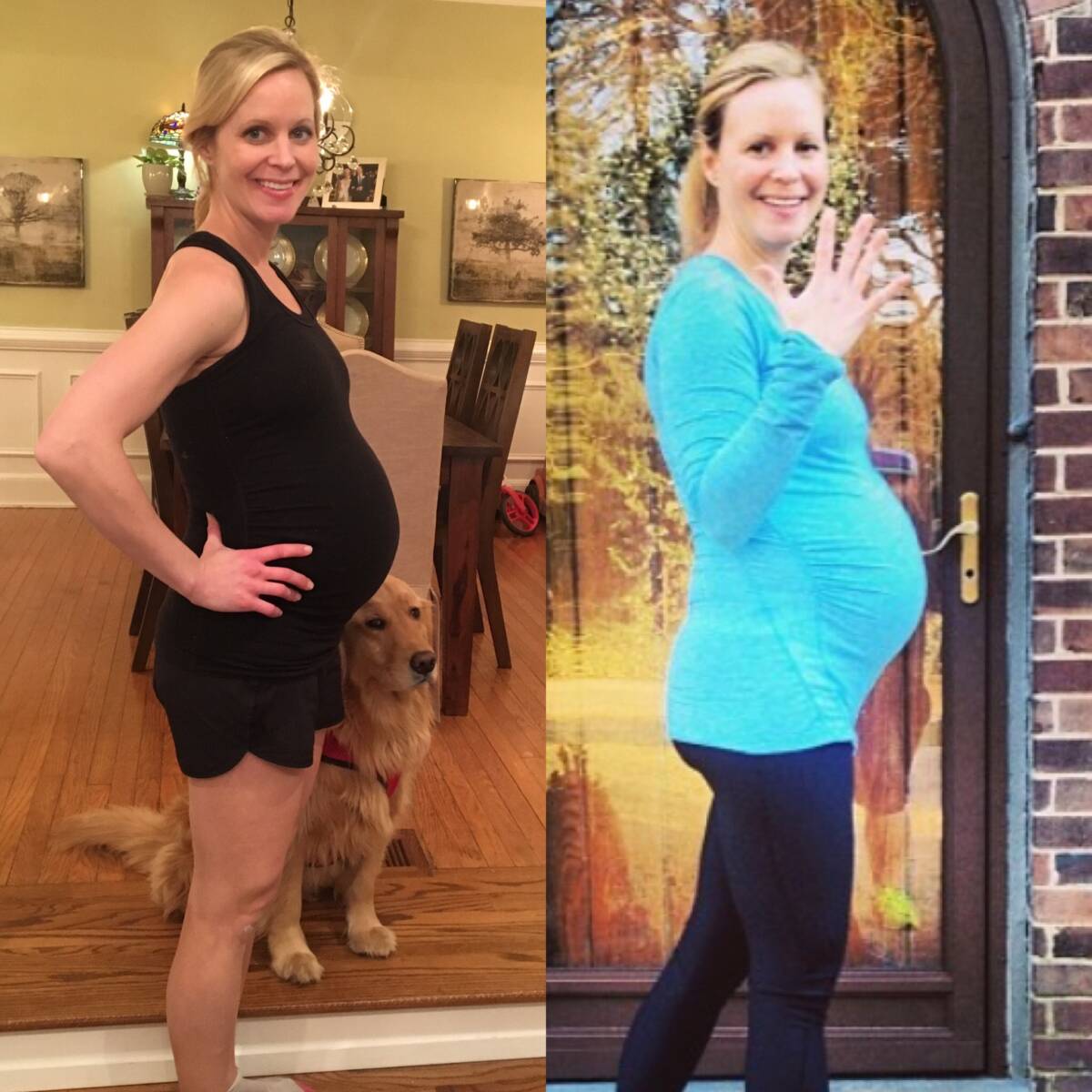 pregnant whitney side by side in running clothes