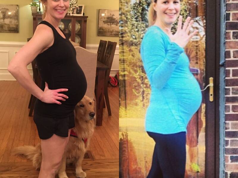 pregnant whitney side by side in running clothes