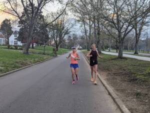 two women running outside