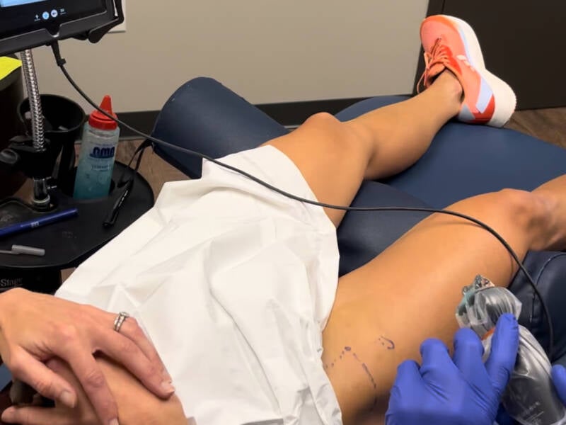 Whitney Heins getting PRP injection into hip