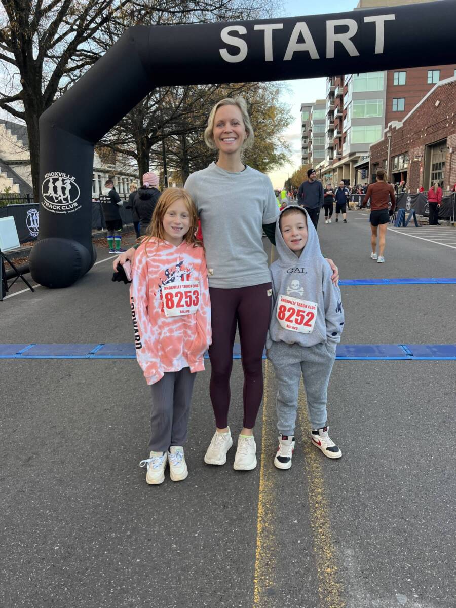 Whitney with kids at a turkey trot