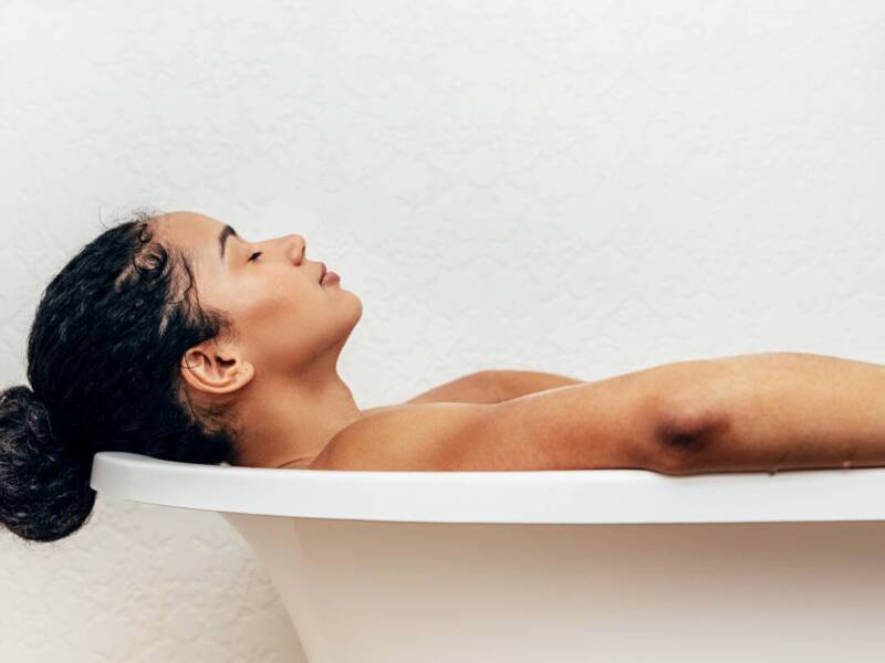 woman taking a bath