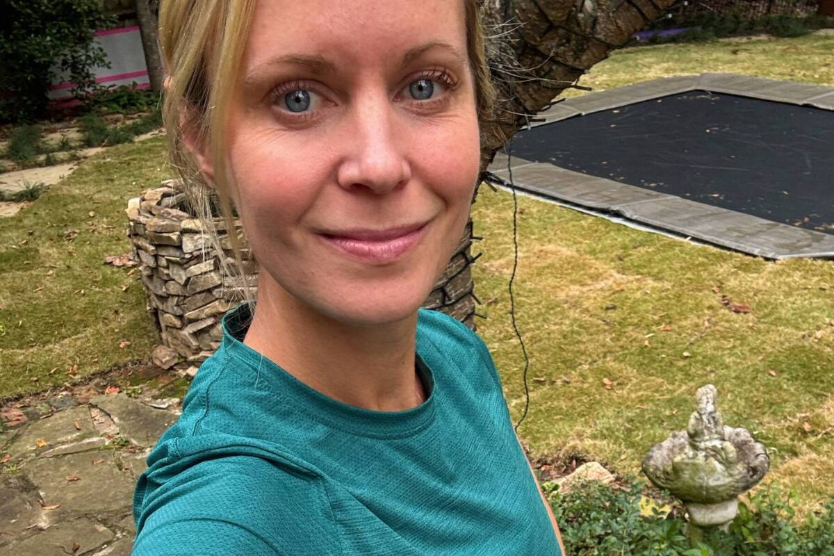 whitney in green running outfit